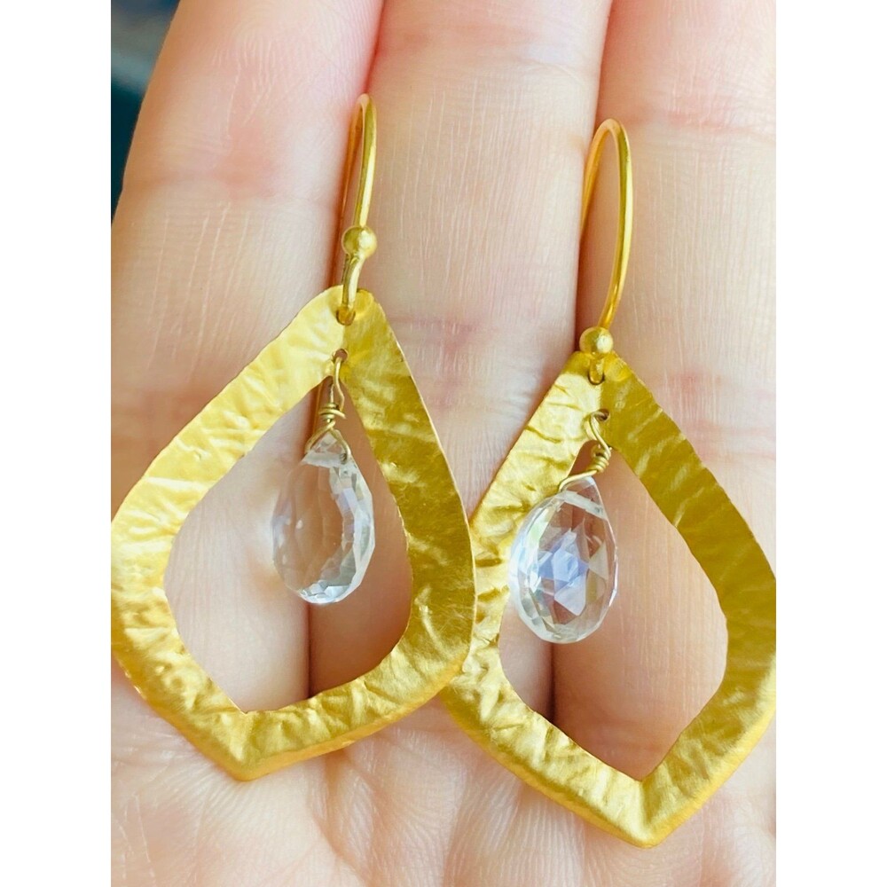 New 18kt yellow gold over 925 sterling natural faceted clear quartz Earrings